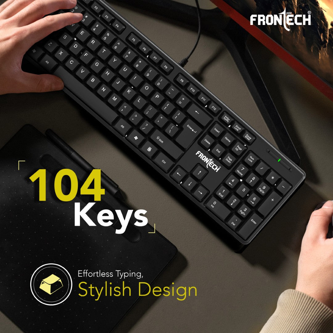 Frontech Wired Membrane Keyboard and Mouse Combo with Retractable Stands (KB-0012) Frontech Wired Membrane Keyboard and Mouse Combo with Retractable Stands (KB-0012)